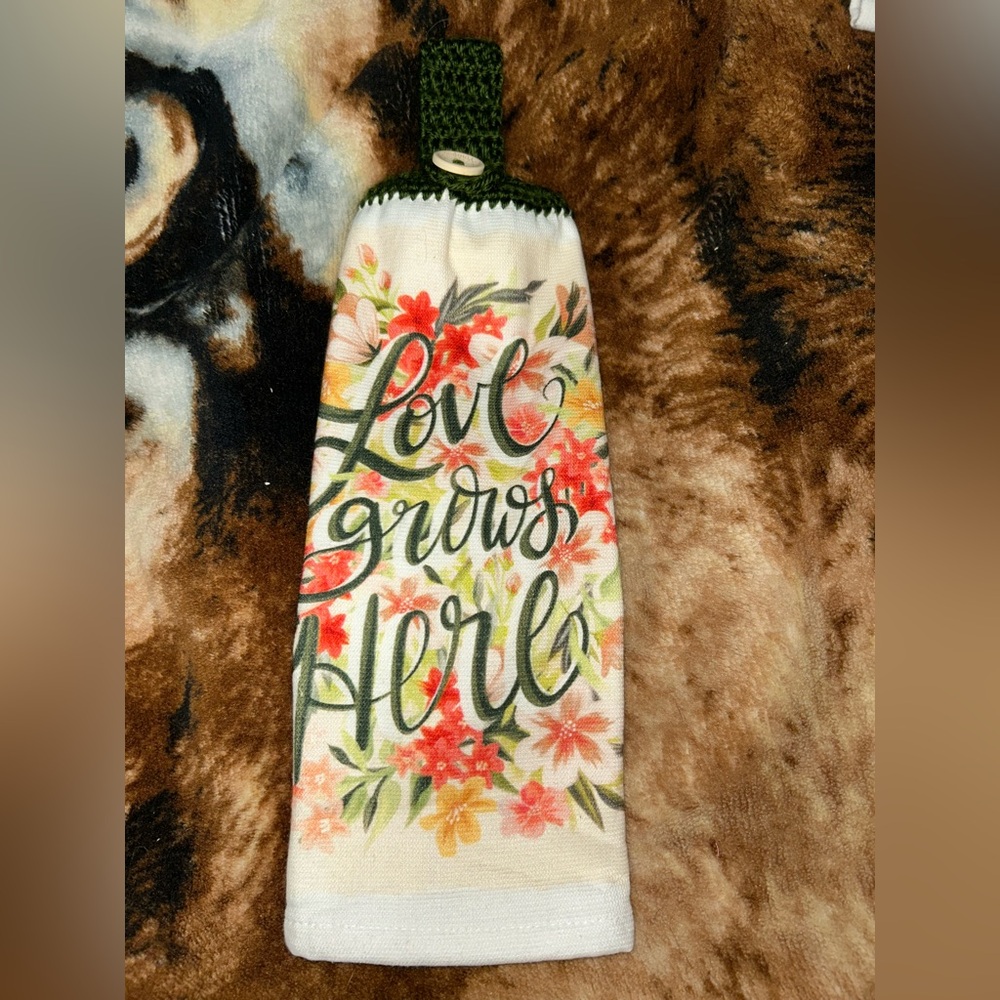 Floral 'Love Grows Here' Hand Towel